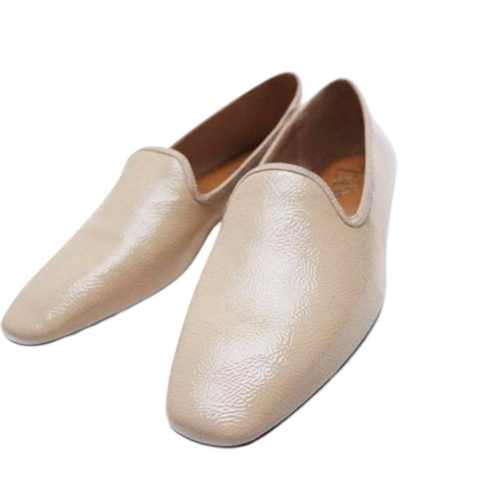 ZARA Patent Leather Loafers Minimalist Chic in Nude Beige SZ 37